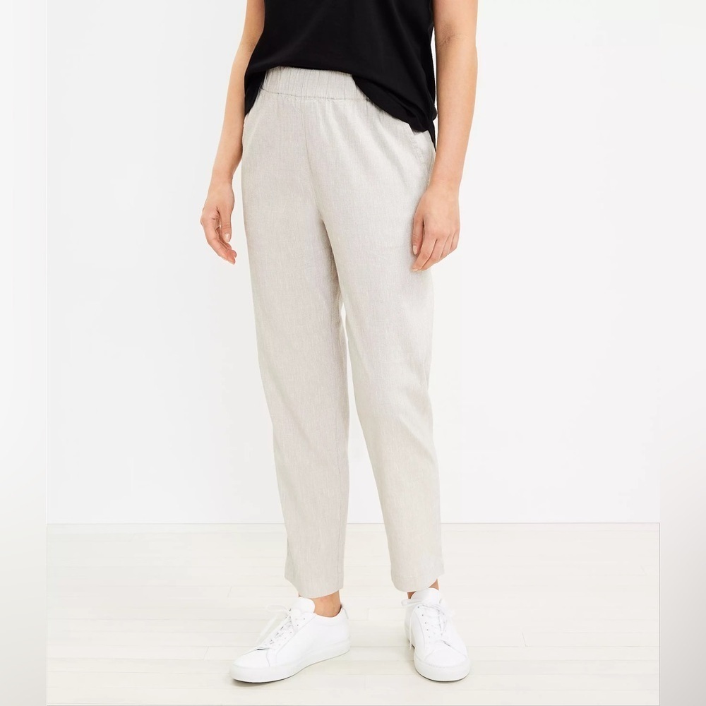 Lou & Grey Crosshatch Softstretch Linen Pants Size Medium EUC (Light Tan)